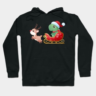 Cute Christmas Dinosaur Riding Sleigh Hoodie